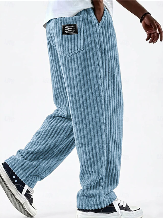 Effortless Corduroy Wide Leg Pants for Women with Elastic Waist Patch Pocket Relaxed Casual Style