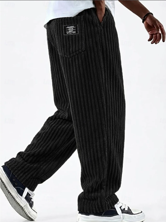 Effortless Corduroy Wide Leg Pants for Women with Elastic Waist Patch Pocket Relaxed Casual Style