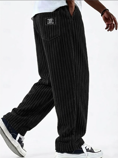 Effortless Corduroy Wide Leg Pants for Women with Elastic Waist Patch Pocket Relaxed Casual Style
