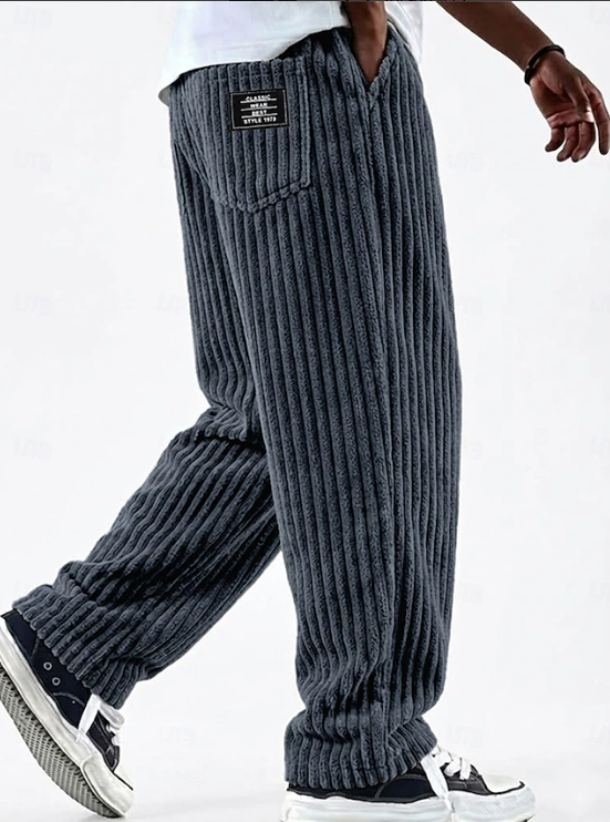 Effortless Corduroy Wide Leg Pants for Women with Elastic Waist Patch Pocket Relaxed Casual Style