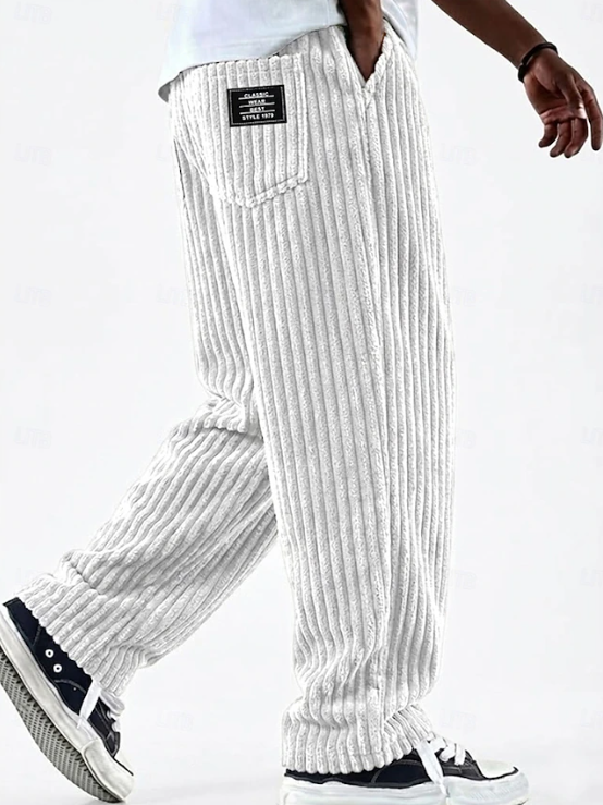 Effortless Corduroy Wide Leg Pants for Women with Elastic Waist Patch Pocket Relaxed Casual Style
