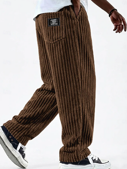 Effortless Corduroy Wide Leg Pants for Women with Elastic Waist Patch Pocket Relaxed Casual Style