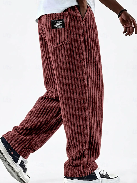 Effortless Corduroy Wide Leg Pants for Women with Elastic Waist Patch Pocket Relaxed Casual Style