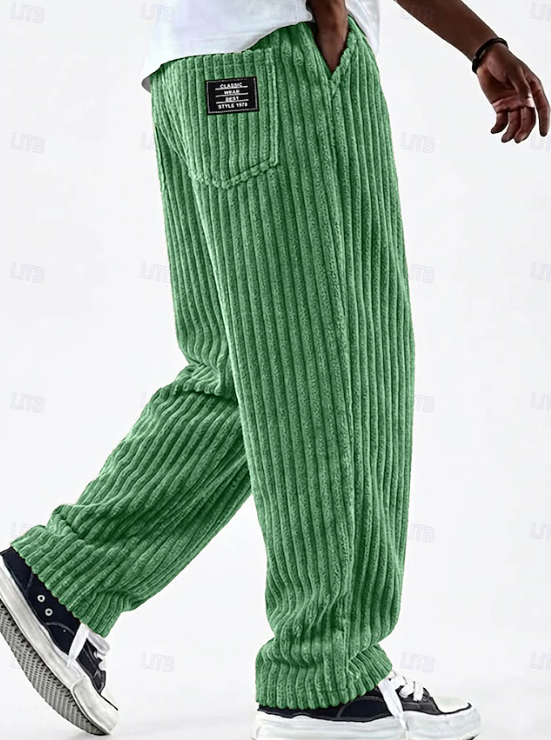 Effortless Corduroy Wide Leg Pants for Women with Elastic Waist Patch Pocket Relaxed Casual Style