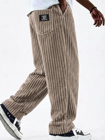 Effortless Corduroy Wide Leg Pants for Women with Elastic Waist Patch Pocket Relaxed Casual Style