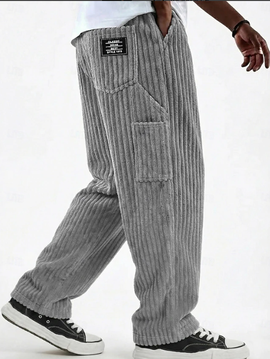 Effortless Corduroy Wide Leg Pants for Women with Elastic Waist Patch Pocket Relaxed Casual Style