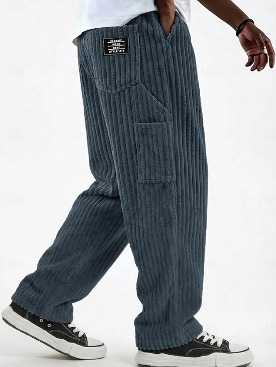 Effortless Corduroy Wide Leg Pants for Women with Elastic Waist Patch Pocket Relaxed Casual Style