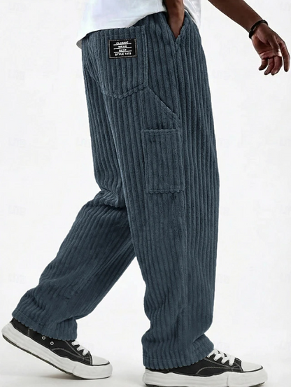 Effortless Corduroy Wide Leg Pants for Women with Elastic Waist Patch Pocket Relaxed Casual Style