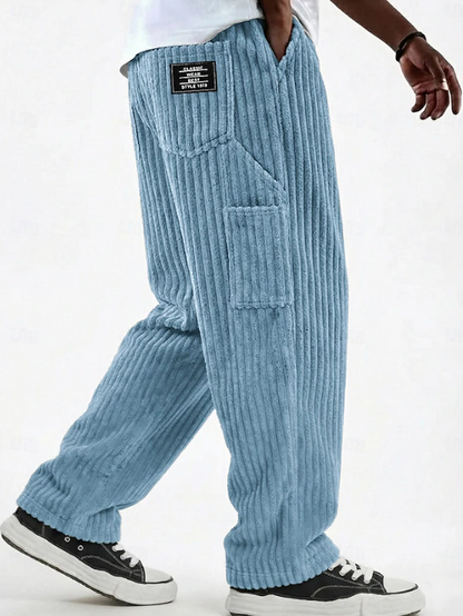 Effortless Corduroy Wide Leg Pants for Women with Elastic Waist Patch Pocket Relaxed Casual Style