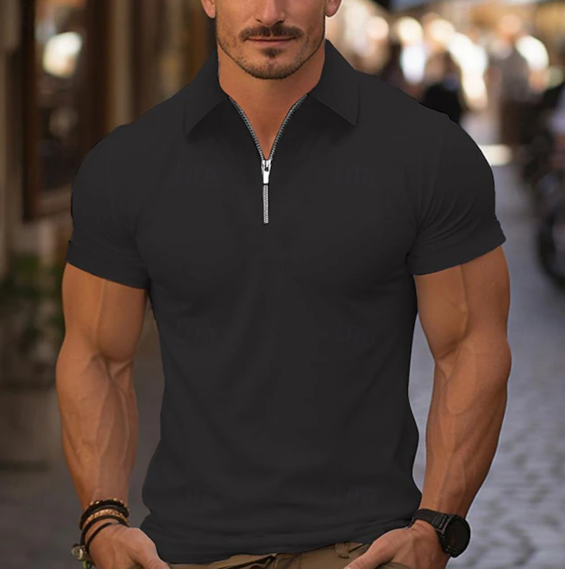 Stylish Ribbed Knit Polo Shirt for Women with Zip Collar Short Sleeve Fitted Casual Style