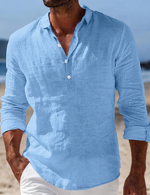 Effortless Linen Shirt for Women with Collar Long Sleeve Button Placket Relaxed Style