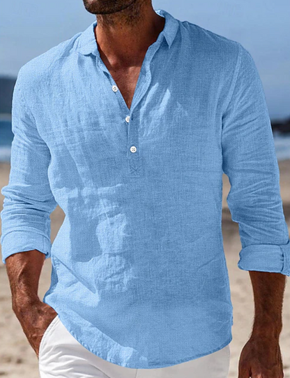 Effortless Linen Shirt for Women with Collar Long Sleeve Button Placket Relaxed Style