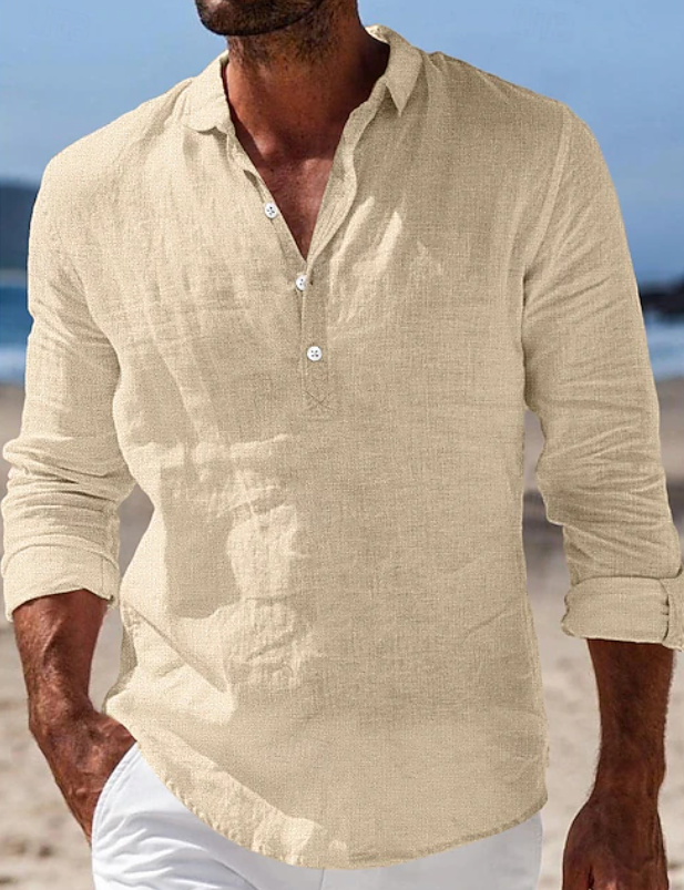 Effortless Linen Shirt for Women with Collar Long Sleeve Button Placket Relaxed Style