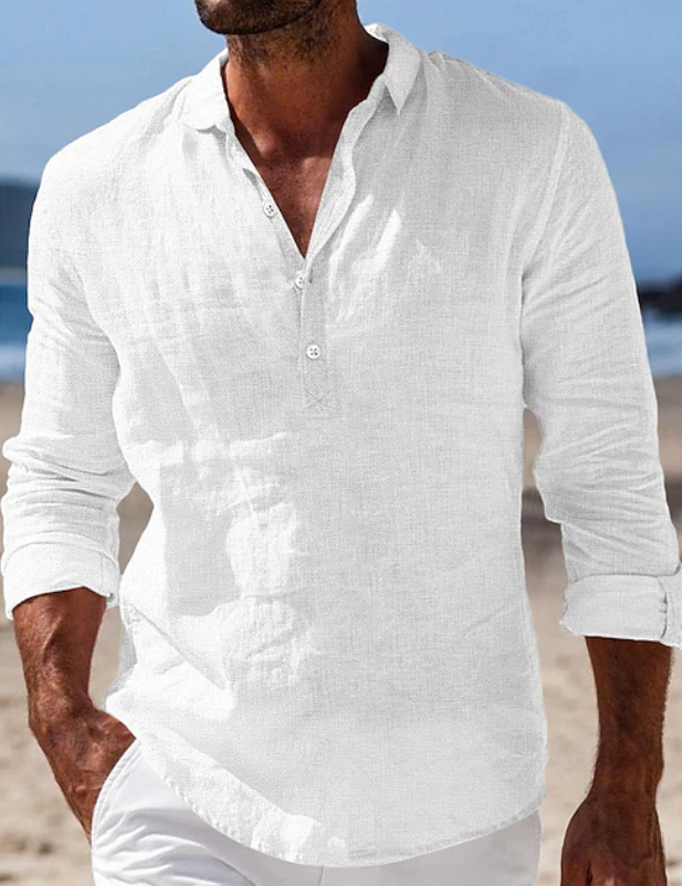 Effortless Linen Shirt for Women with Collar Long Sleeve Button Placket Relaxed Style