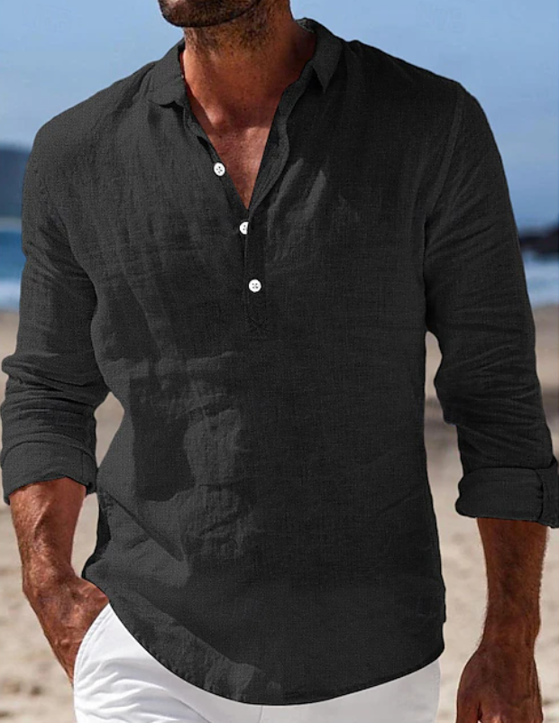Effortless Linen Shirt for Women with Collar Long Sleeve Button Placket Relaxed Style