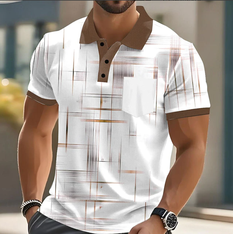 Effortless Plaid Polo Shirt for Women with Collar Short Sleeve Chest Pocket Contrast Trim Casual Style