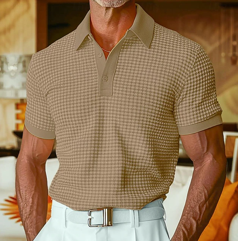 Effortless Waffle Knit Polo Shirt for Women with Spread Collar Short Sleeve Ribbed Button Placket Casual Style