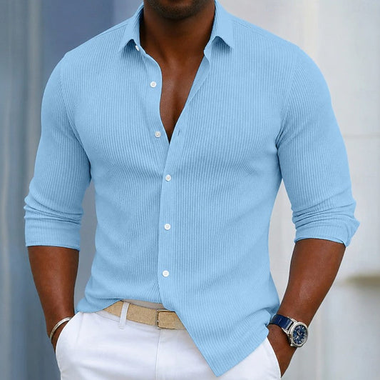 Effortless Ribbed Knit Button Up Shirt for Women with Collar Long Sleeve Relaxed Casual Style