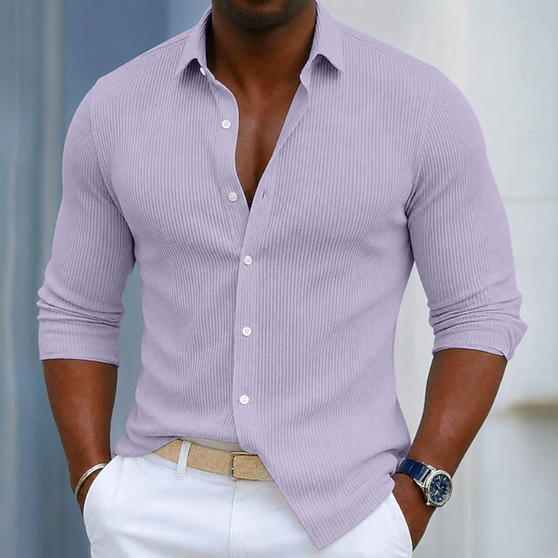 Effortless Ribbed Knit Button Up Shirt for Women with Collar Long Sleeve Relaxed Casual Style