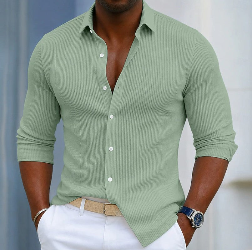 Effortless Ribbed Knit Button Up Shirt for Women with Collar Long Sleeve Relaxed Casual Style