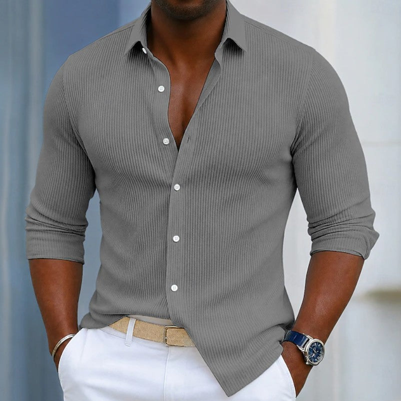 Effortless Ribbed Knit Button Up Shirt for Women with Collar Long Sleeve Relaxed Casual Style