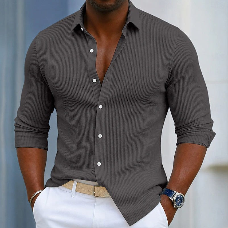 Effortless Ribbed Knit Button Up Shirt for Women with Collar Long Sleeve Relaxed Casual Style