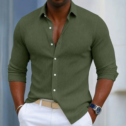 Effortless Ribbed Knit Button Up Shirt for Women with Collar Long Sleeve Relaxed Casual Style
