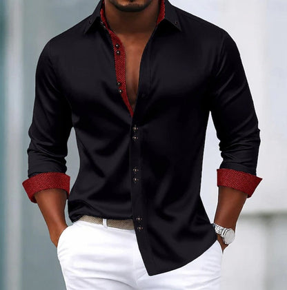 Elegant Contrast Trim Blouse for Women with Point Collar Long Sleeve Button Front Relaxed Style