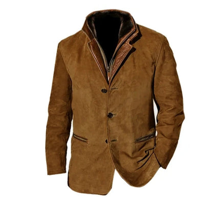 Elegant Suede Leather Blazer Jacket for Women with Notch Collar Long Sleeve Button Front Relaxed Style