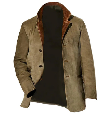 Elegant Suede Leather Blazer Jacket for Women with Notch Collar Long Sleeve Button Front Relaxed Style