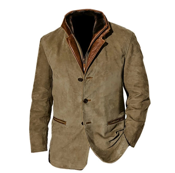 Elegant Suede Leather Blazer Jacket for Women with Notch Collar Long Sleeve Button Front Relaxed Style