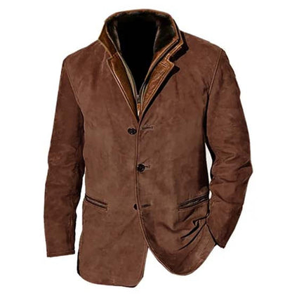 Elegant Suede Leather Blazer Jacket for Women with Notch Collar Long Sleeve Button Front Relaxed Style