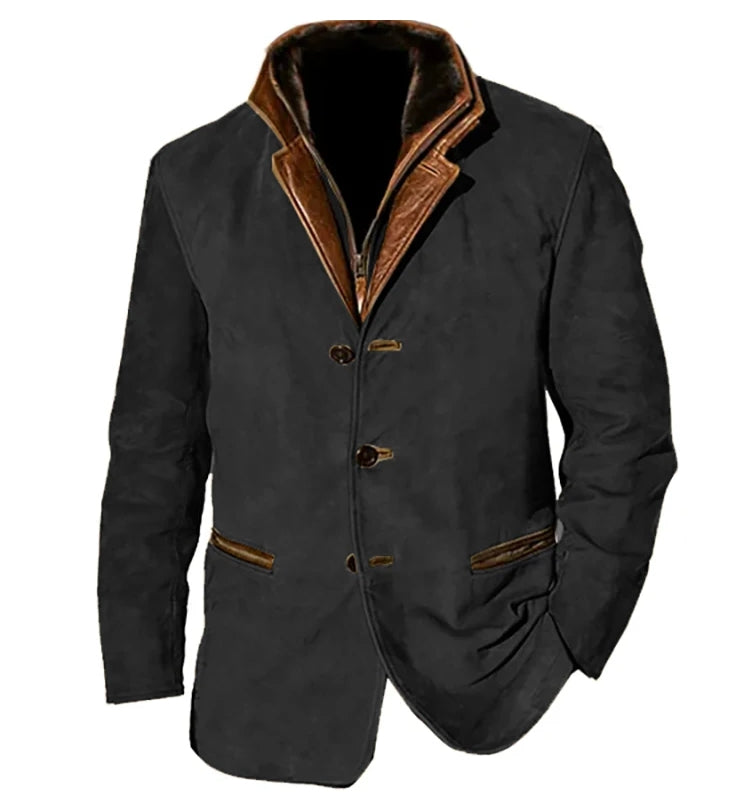 Elegant Suede Leather Blazer Jacket for Women with Notch Collar Long Sleeve Button Front Relaxed Style