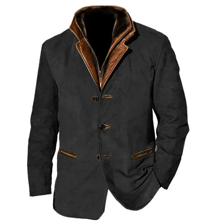 Elegant Suede Leather Blazer Jacket for Women with Notch Collar Long Sleeve Button Front Relaxed Style
