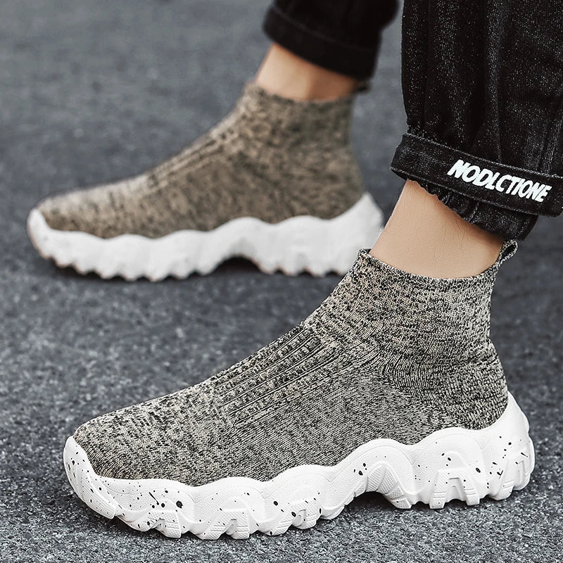 Comfortable Knit Sock Sneakers for Women with Slip On High Top Chunky Sole Style