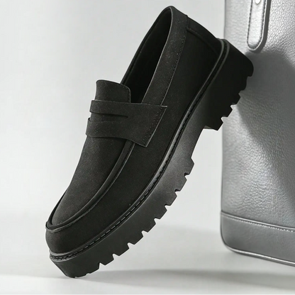 Stylish Suede Platform Loafer for Women with Chunky Lug Sole Penny Strap Casual Style