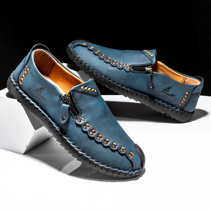 Comfortable Leather Loafer for Women with Hand Stitched Slip On Zipper Detail Casual Style