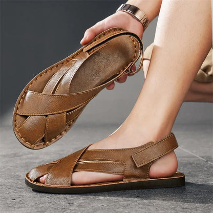 Effortless Leather Sandal for Women with Crisscross Open Toe Adjustable Ankle Strap Casual Style