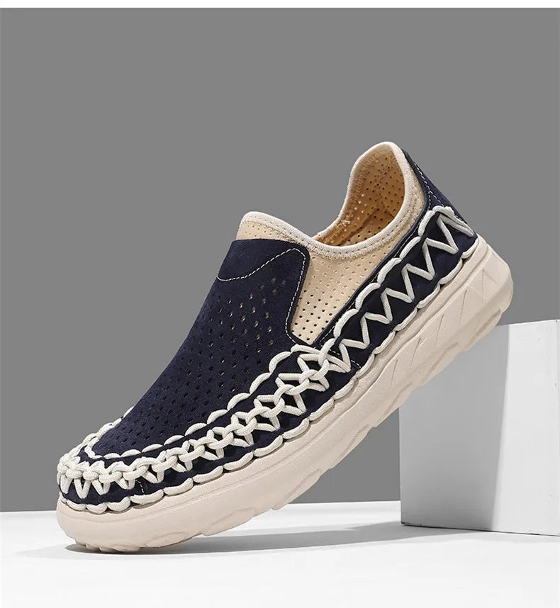 Comfortable Woven Suede Slip-On Sneaker for Women with Round Toe Chunky Platform Casual Style