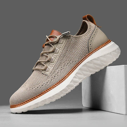 Effortless Knit Mesh Sneaker for Women with Lace Up Perforated Leather Trim Cushioned Style