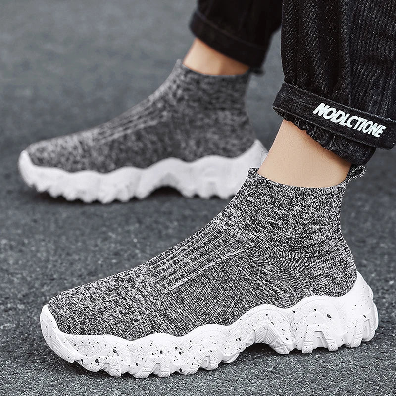 Comfortable Knit Sock Sneakers for Women with Slip On High Top Chunky Sole Style