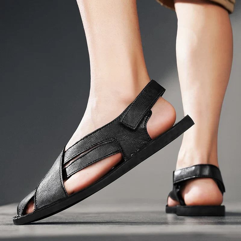 Effortless Leather Sandal for Women with Crisscross Open Toe Adjustable Ankle Strap Casual Style