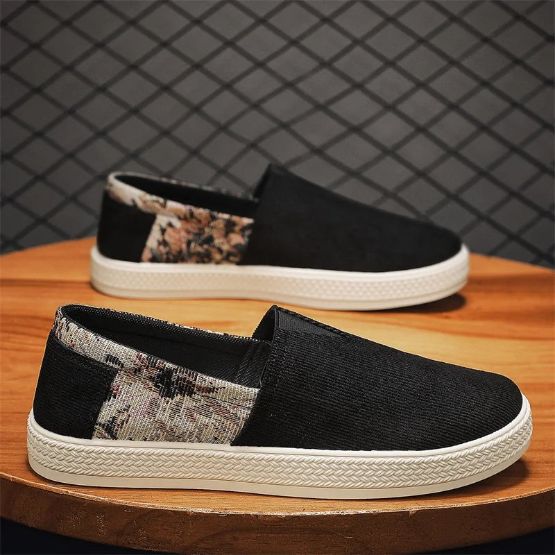 Effortless Canvas Slip-On Sneaker for Women with Floral Panel Braided Sole Casual Style