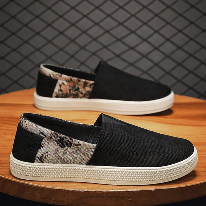 Effortless Canvas Slip-On Sneaker for Women with Floral Panel Braided Sole Casual Style