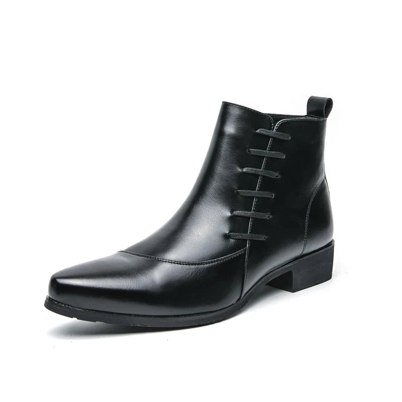 Stylish Leather Ankle Boot for Women with Pointed Toe Side Zip Lace Up Detail Casual Style