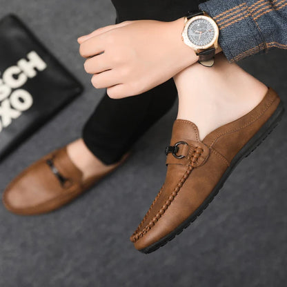 Effortless Leather Mule Loafer for Women with Buckle Strap Backless Slip On Casual Style