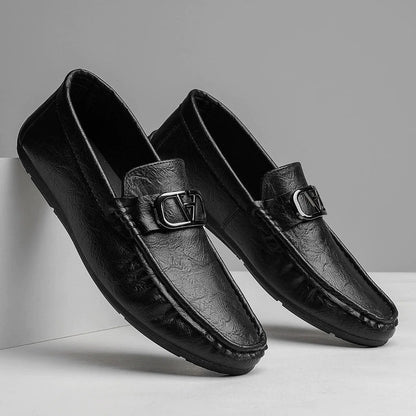 Stylish Leather Loafer for Women with Metal Buckle Moc Toe Slip-On Casual Style