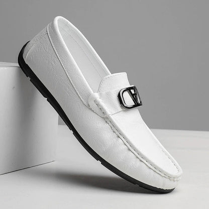 Stylish Leather Loafer for Women with Metal Buckle Moc Toe Slip-On Casual Style