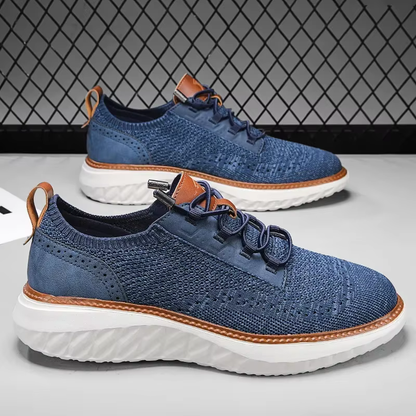Effortless Knit Mesh Sneaker for Women with Lace Up Perforated Leather Trim Cushioned Style