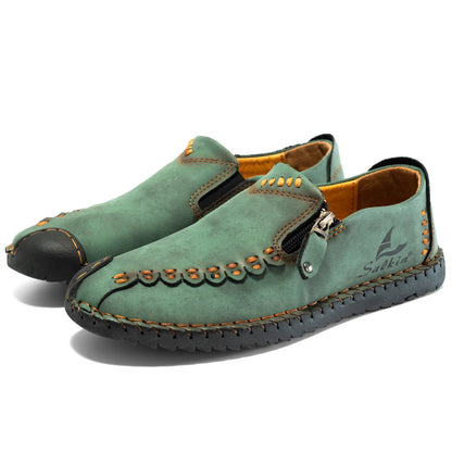 Comfortable Leather Loafer for Women with Hand Stitched Slip On Zipper Detail Casual Style